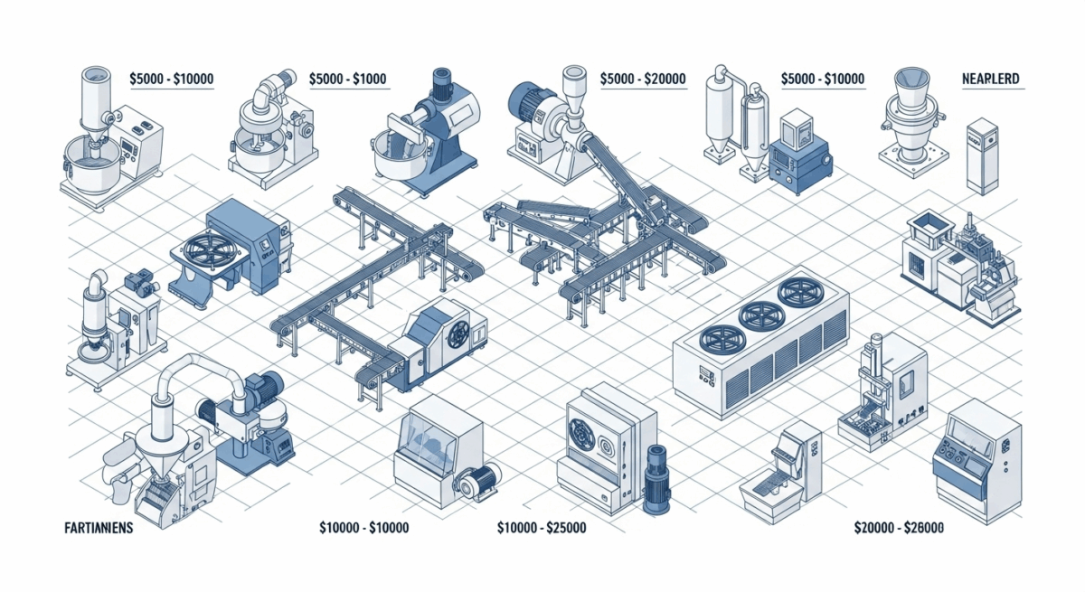 Food production equipment categories with individual cost ranges